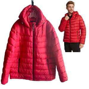 Michael Kors Blackfin PUFFER JACKET Men's XXL Red Quilted Nylon Black Zip NWOT